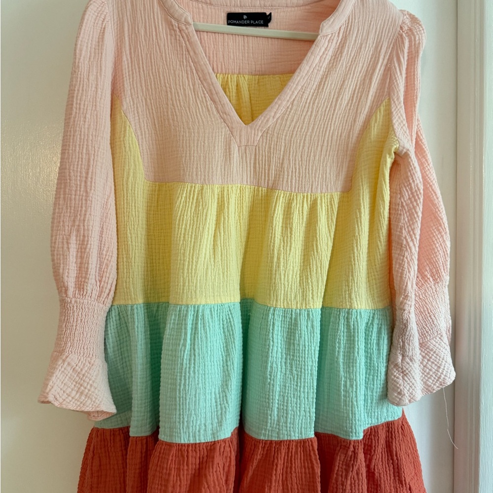 Pomander Place Pink and Green Puff Sleeve Blouse